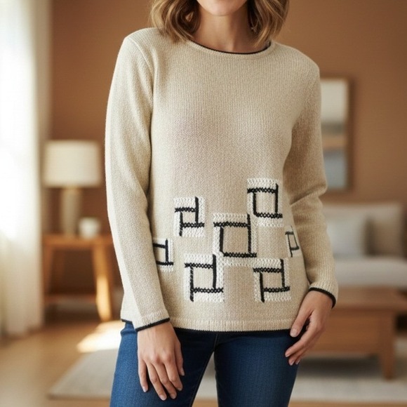 Liz Claiborne Sweaters - Crazy Horse Womens Cozy Knit‎ Sweater Size S Cream Neutral Winter Cabincore